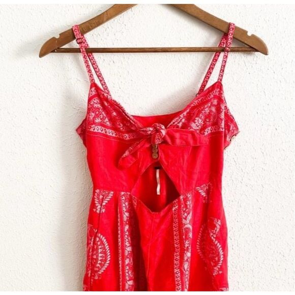 Free People REVOLVE Linen Jumpsuit Red Feel The Sun Size 4 - Picture 6 of 10